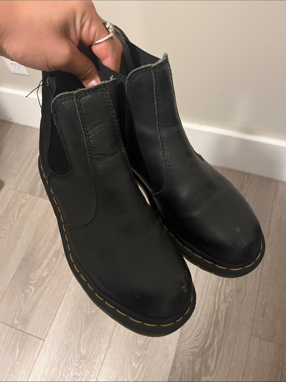 Dr. Martens Black Leather Chelsea Boots with Yellow Pull Tabs